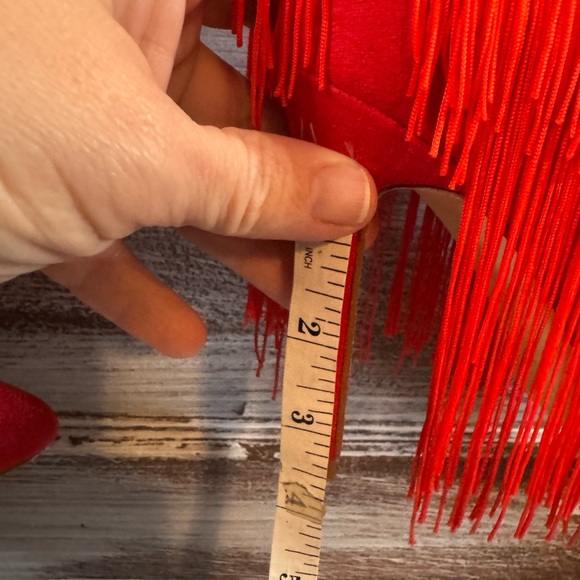 Red Fringe Over-the-Knee Heeled Boots - Picture 4 of 9